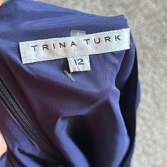 Trina Turk Navy Blue Rocks Flutter-Sleeve Shift Mini Dress Size 12 - Picture 4 of 7